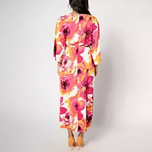 Vibrant Red and Orange V-Neck Midi Sundress - Picture 3 of 4